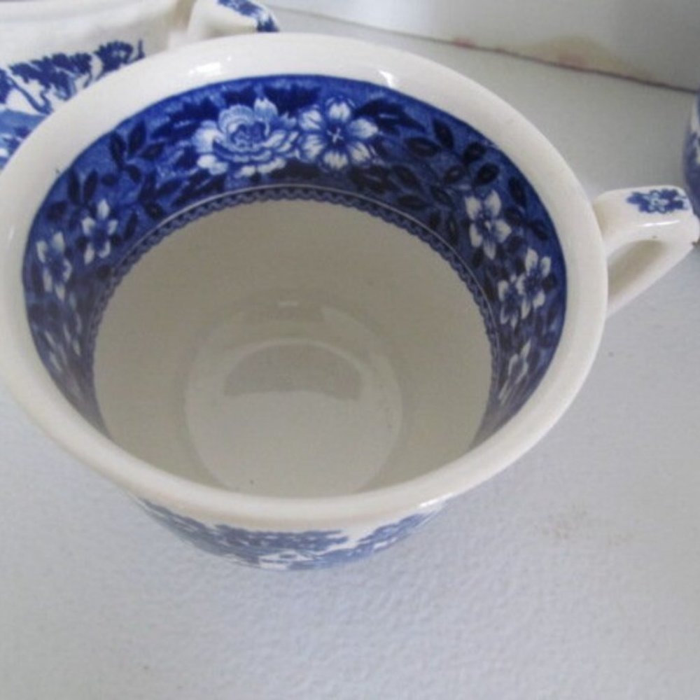 Set of 4 Blue Transferware Tea Cups set Villeroy & Boch Germany Saar Rusticana - Picture 5 of 7